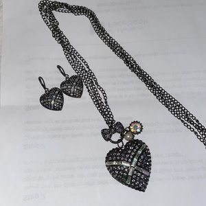 Betsy Johnson heart locket & matching earrings